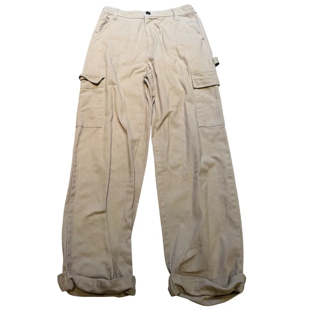 Sandy Liang x Target Tan Khaki Wide Leg Cargo Pants Women Size 4 Cotton Utility - Picture 2 of 11